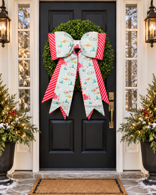 Christmas Village Double Bow β Holiday Wreath & Door DΓ©cor