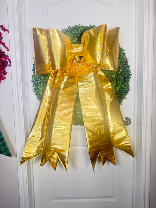 Golden NoΓ«l Double Bow | Metallic Gold Christmas Wreath Bow