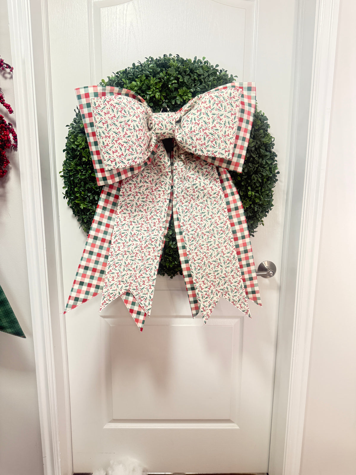 Christmas Holly & Plaid Double Mega Bow | Oversized Handmade Christmas Wreath Bow | 24β Γ 32β