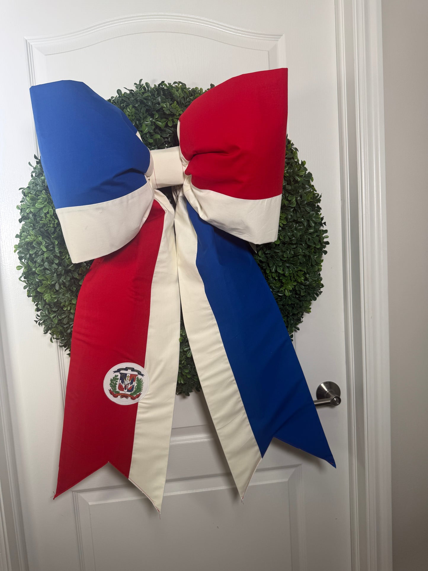 Dominican Republic Flag Bow | Missionary Farewell Decor | Large Front Door Bow