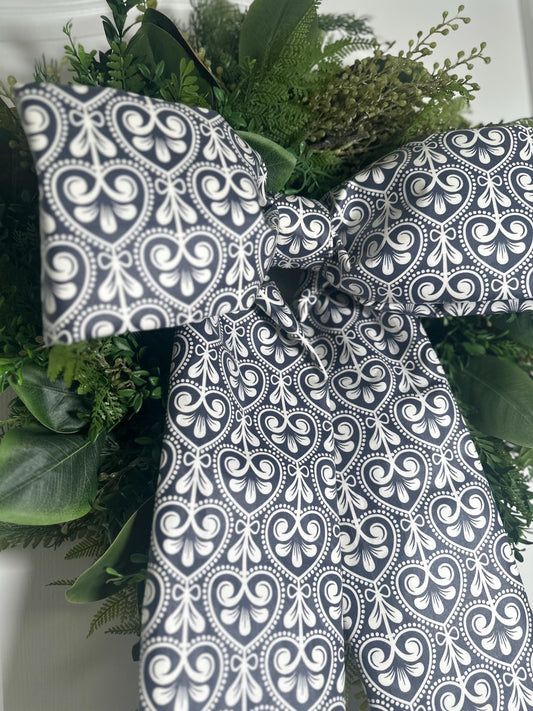 Navy & White Heart Bow