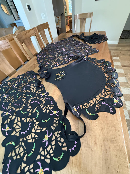 Witch Hat Embrodered Table Linens & Aprons – Halloween Embroidered