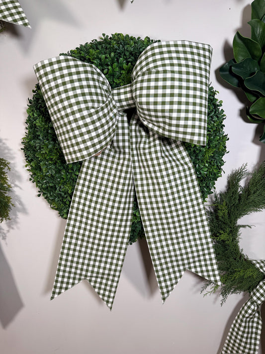 mega bow in avocado green gingham check