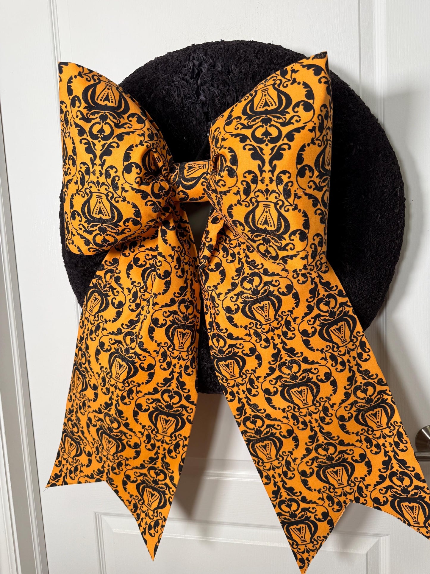 Halloween Damask Fabric Bow for wreaths, Doors and Decor Halloween