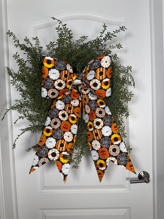 Halloween Donut Fabric Bow: Spooky-Sweet Door & Party Decor