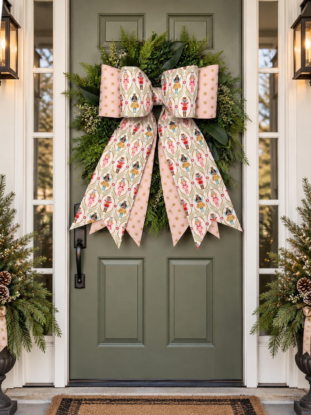 Nutcracker Christmas Double Bow | Pink & Gold Holiday Decor