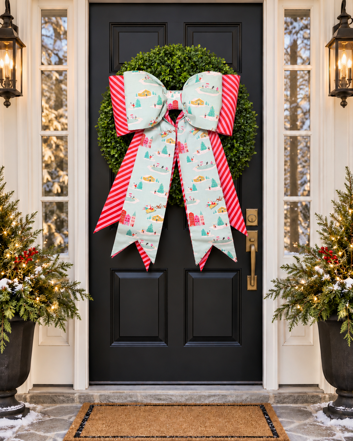 Christmas Village Double Bow – Holiday Wreath & Door Décor