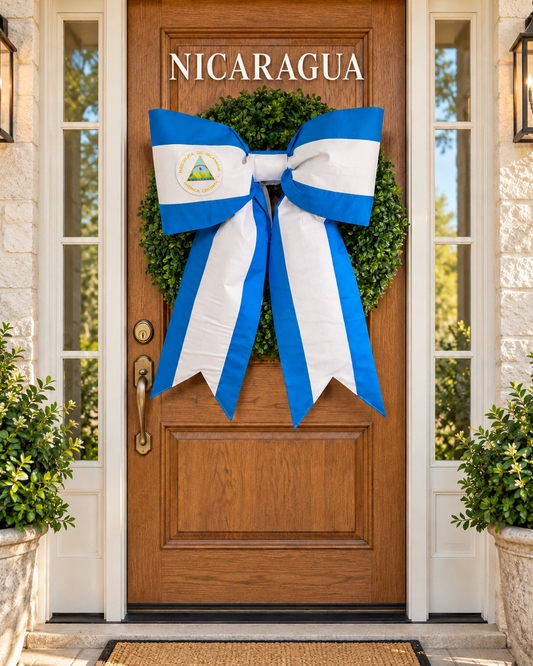 Nicaragua Flag Bow | Missionary Farewell Decor | Large Front Door Bow