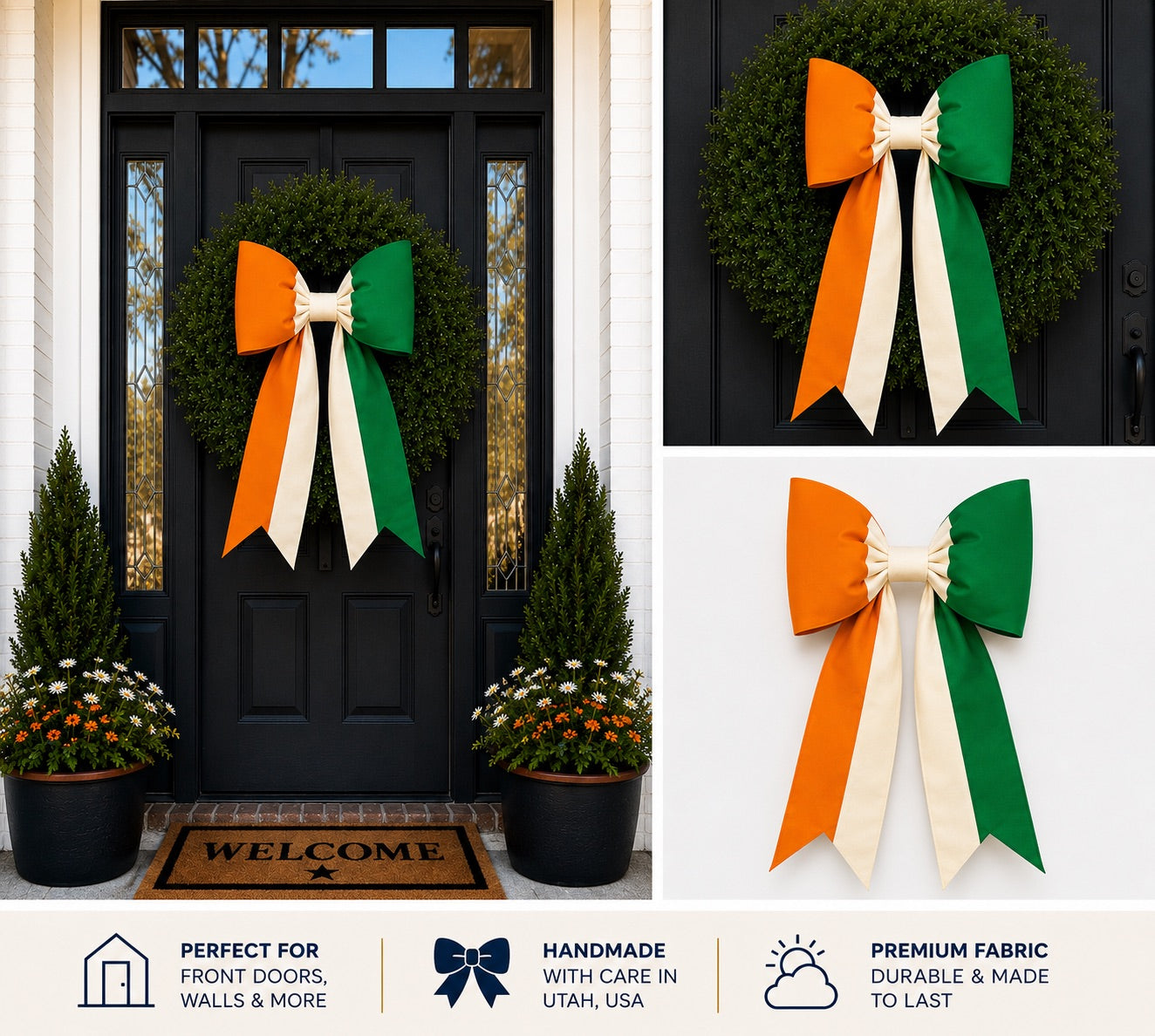 Ivory Coast Flag Bow | Missionary Farewell Decor | Large Front Door Bow