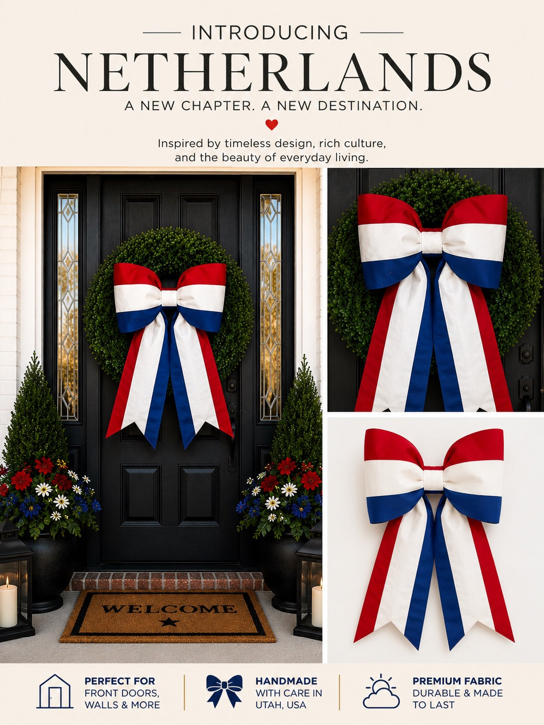 Netherlands Flag Bow | Missionary Farewell Decor | Large Front Door Bow