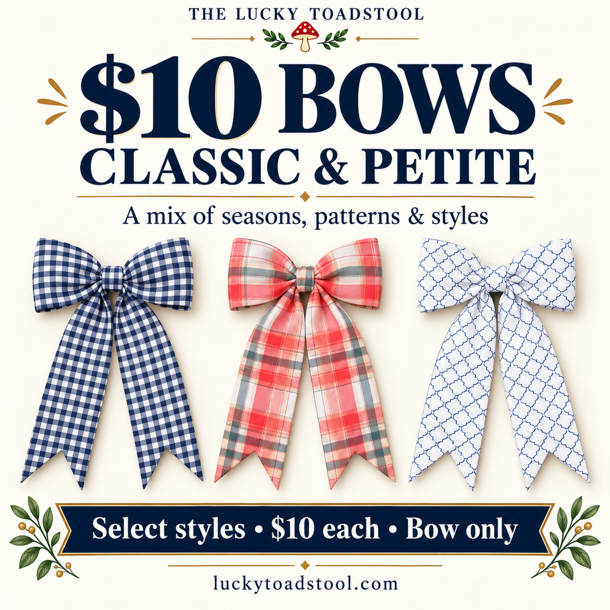 $10 Classic and Petite Bow Special | Handmade Fabric Bows | 14″ × 30″