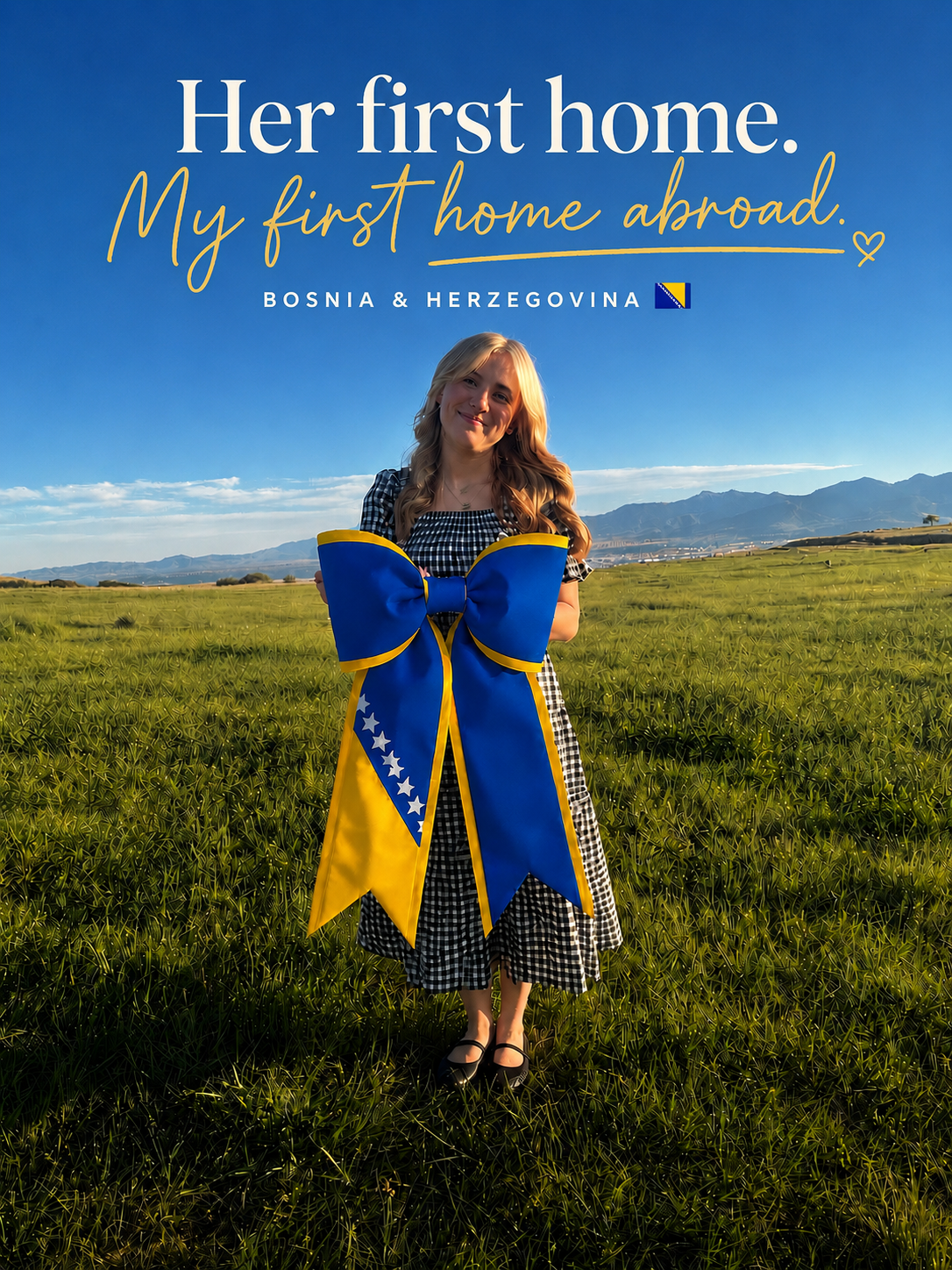 Bosnia & Herzegovina Flag Bow | Missionary Farewell & Country Pride Decor | Large Front Door Bow