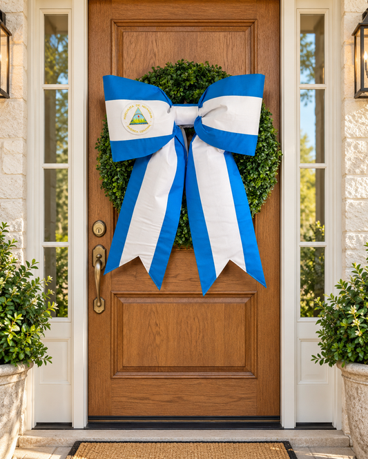 Nicaragua Flag Bow | Missionary Farewell Decor | Large Front Door Bow