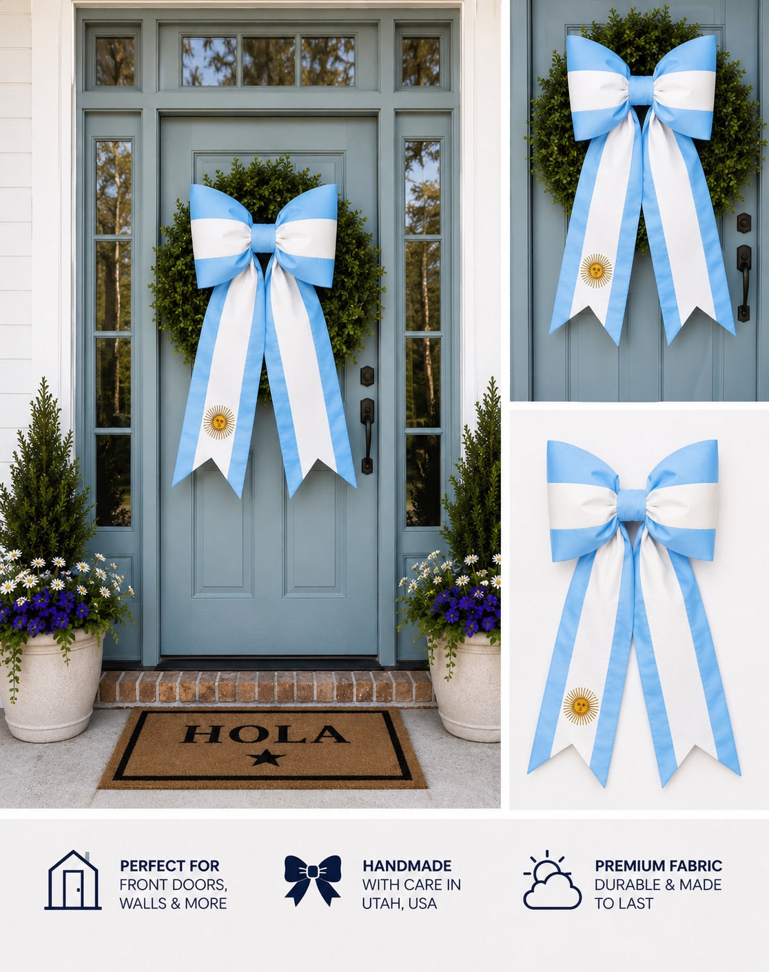 Argentina Flag Bow | Missionary Farewell Decor | Large Front Door Bow