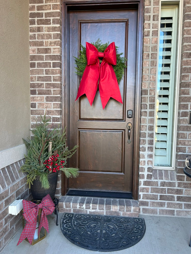 Red Shimmer Fabric Bow | Handmade Christmas & Valentine’s Wreath Bow | Oversized Front Door Decor