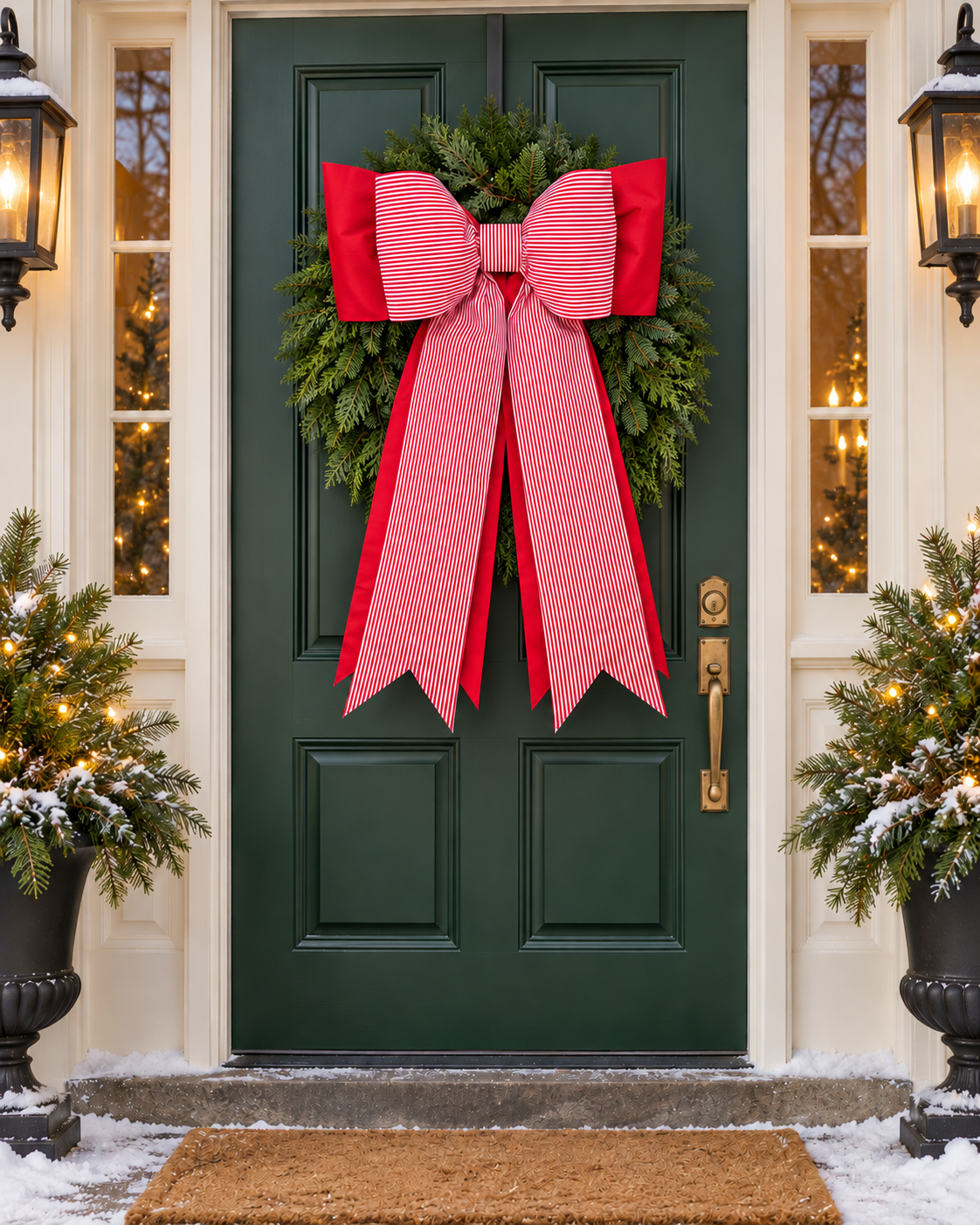 Candy Cane Classic – Double Christmas Bow | Oversized Red & White Cotton Fabric Bow