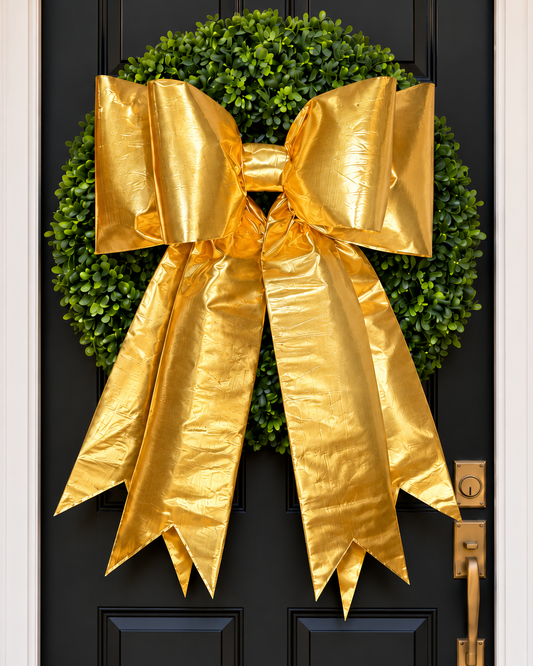 Golden Noël Double Bow | Metallic Gold Christmas Wreath Bow