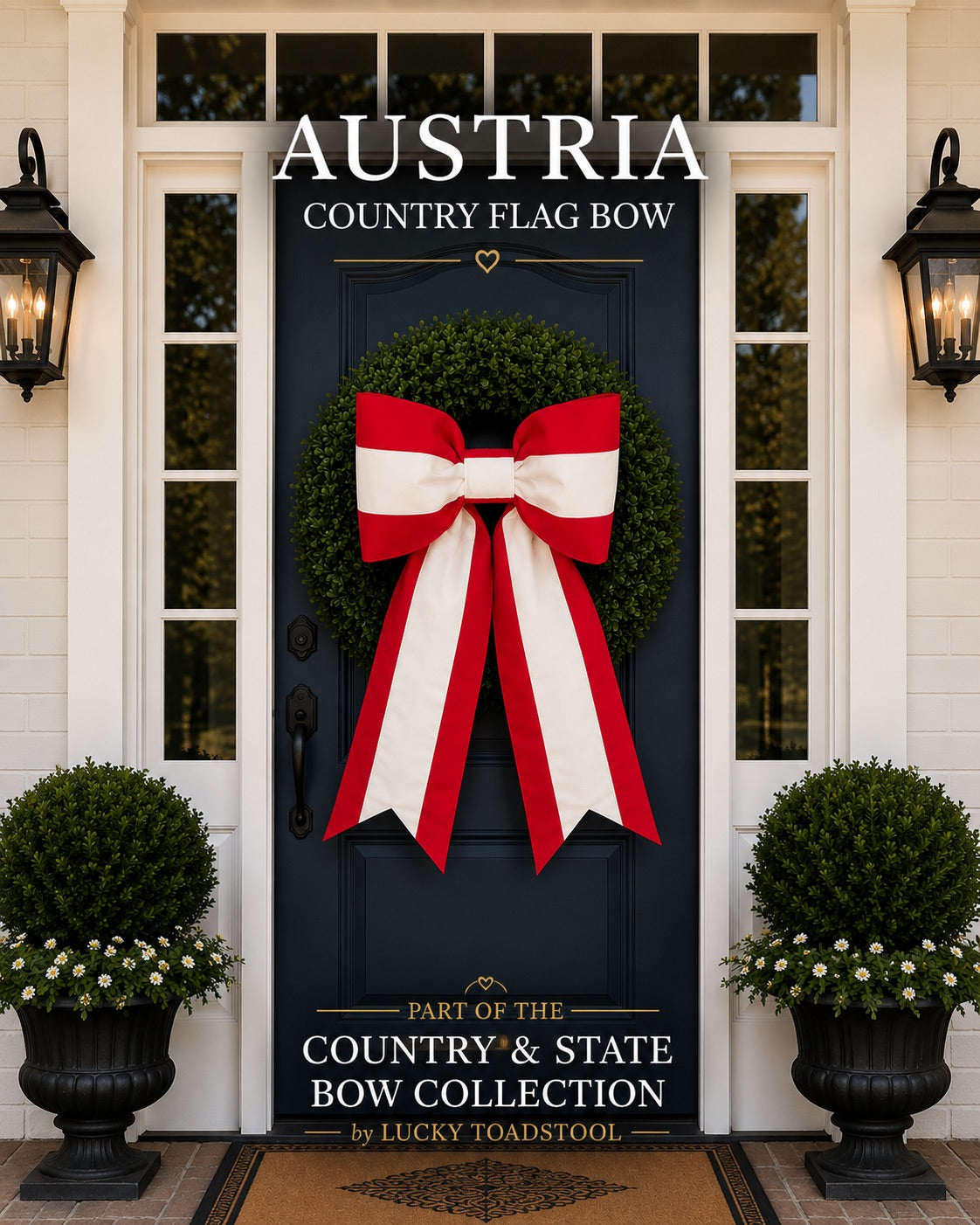 Austria Flag Bow | Missionary Farewell & Country Decor | Large Front Door Bow