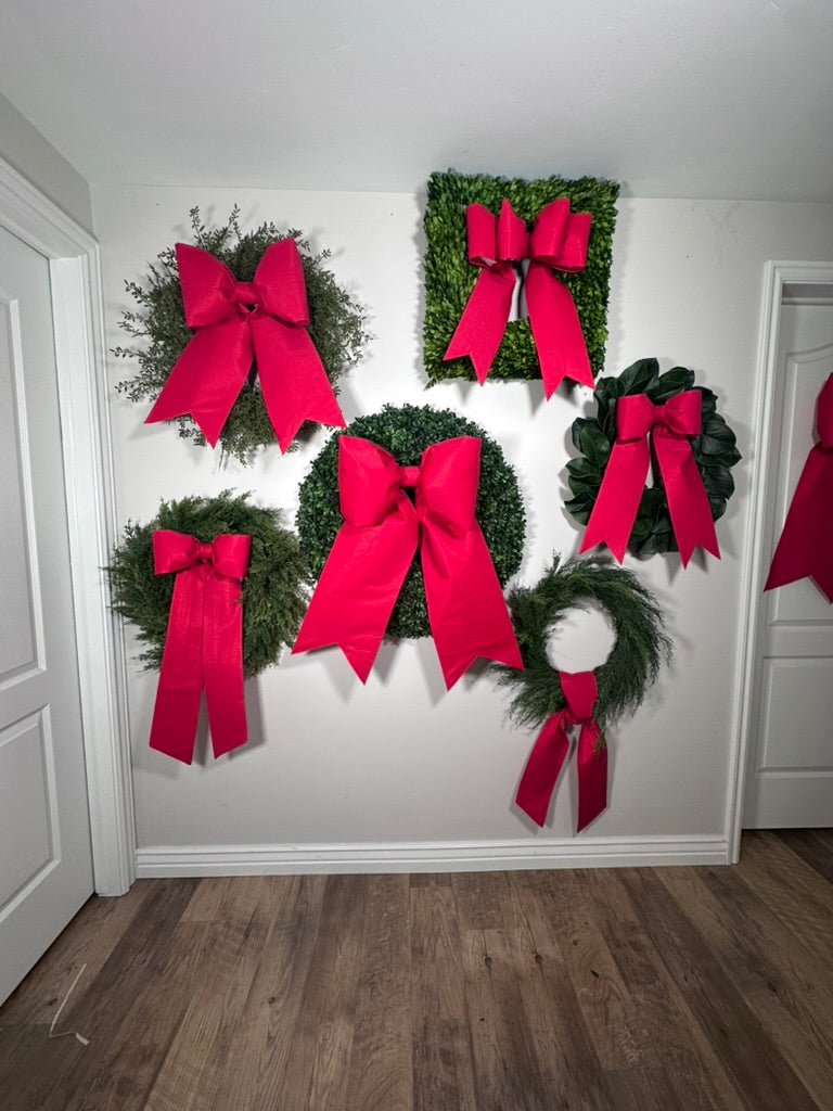 Red Shimmer Fabric Bow | Handmade Christmas & Valentine’s Wreath Bow | Oversized Front Door Decor