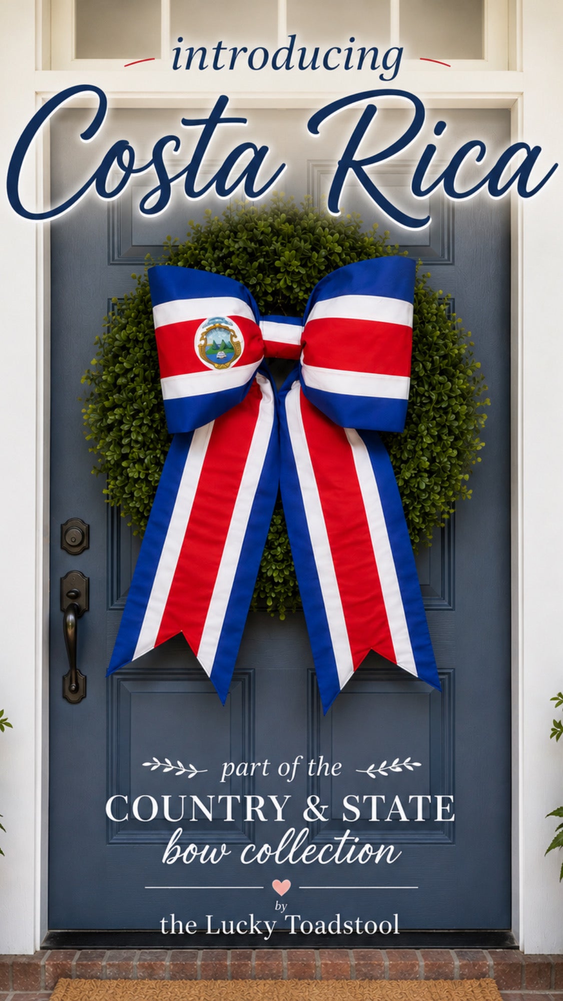 Costa Rica Flag Bow | Missionary Farewell Decor | Large Front Door Bow