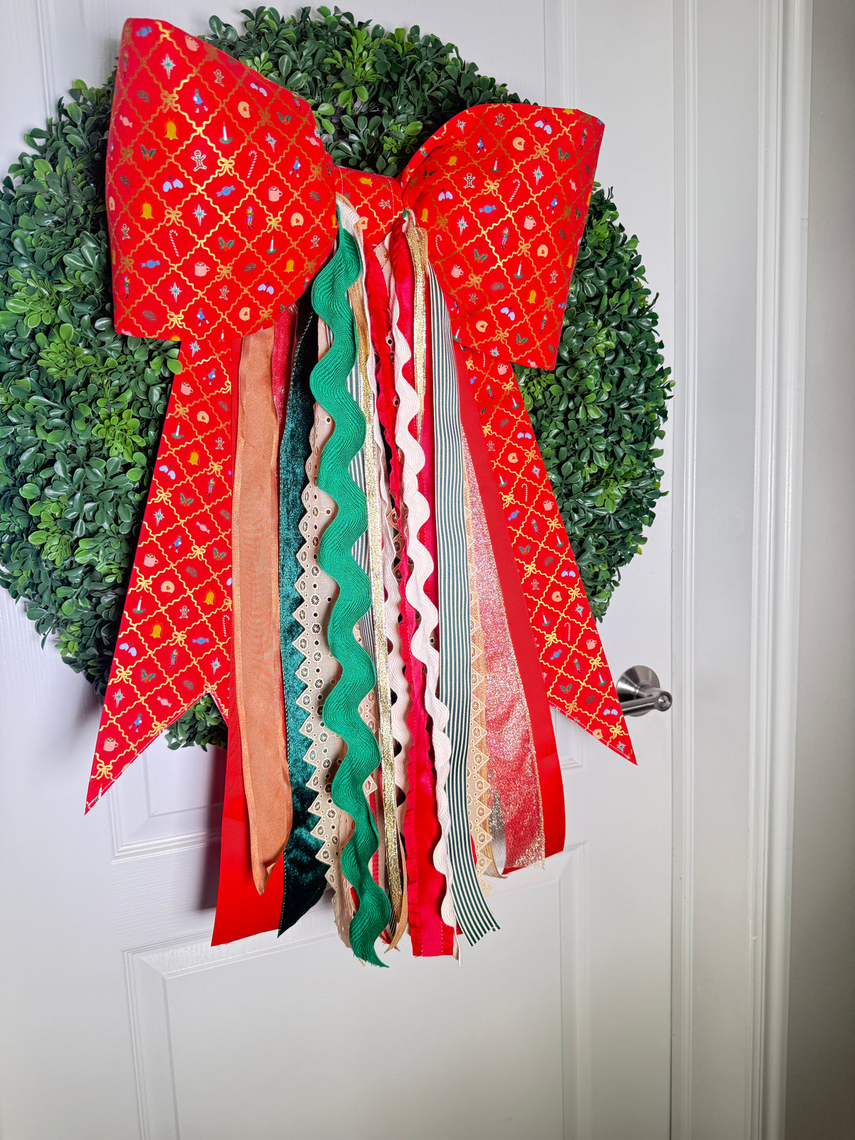 Christmas Jubilee Bow | Handmade Christmas Wreath Bow with Rifle Paper Co. Fabric