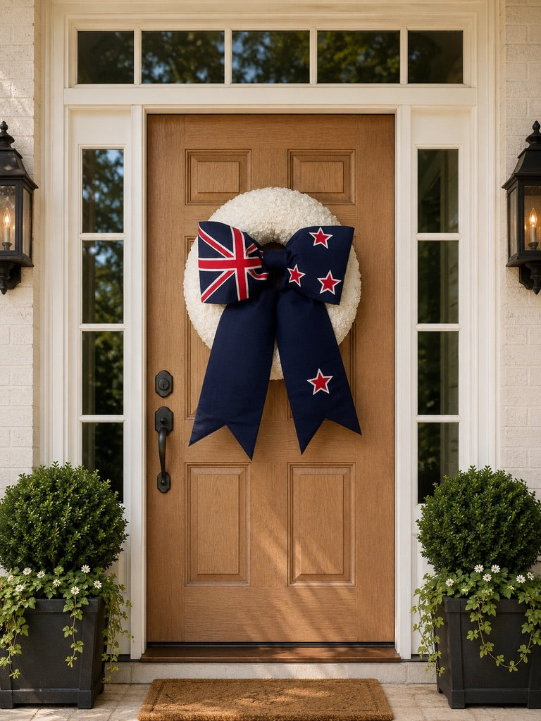 New Zealand Flag Bow | Missionary Farewell & Country Decor | Large Front Door Bow