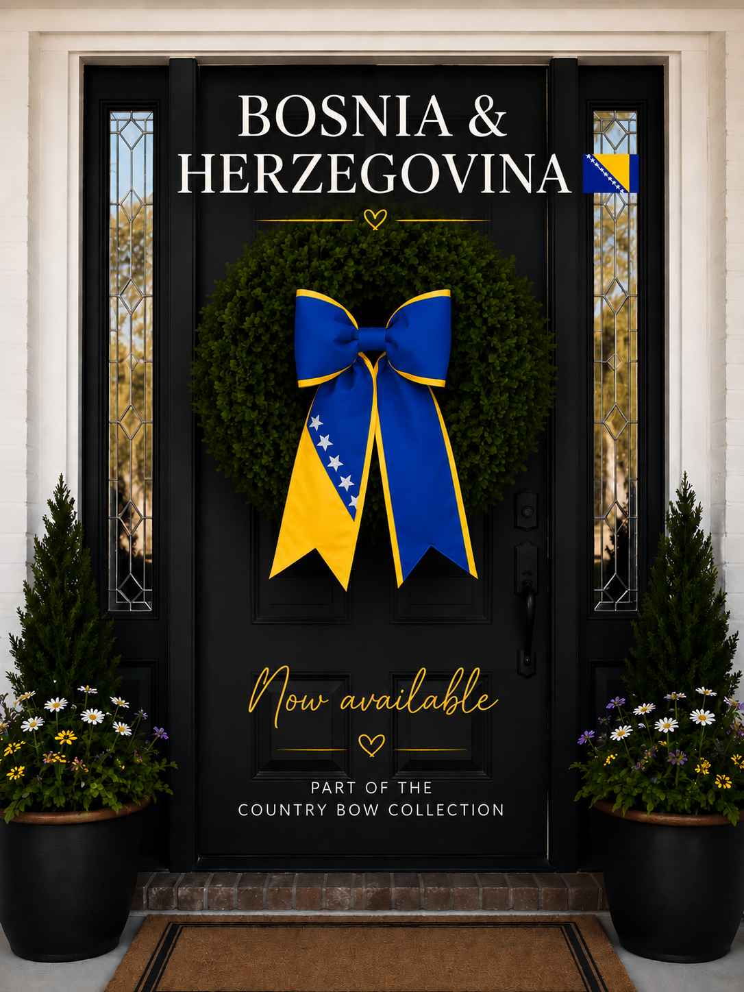 Bosnia & Herzegovina Flag Bow | Missionary Farewell & Country Pride Decor | Large Front Door Bow