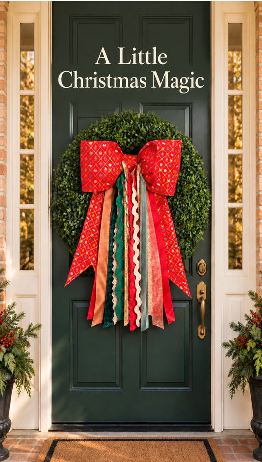 Christmas Jubilee Bow | Handmade Christmas Wreath Bow with Rifle Paper Co. Fabric