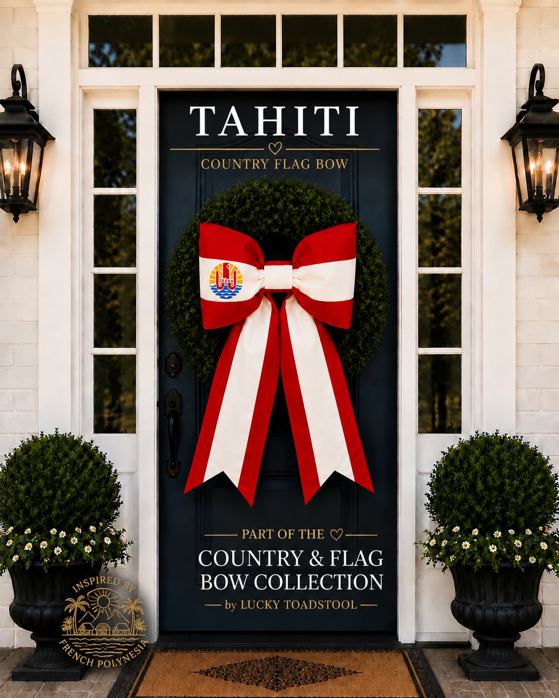 Tahiti Flag Bow | Missionary Farewell & Country Decor | Large Front Door Bow