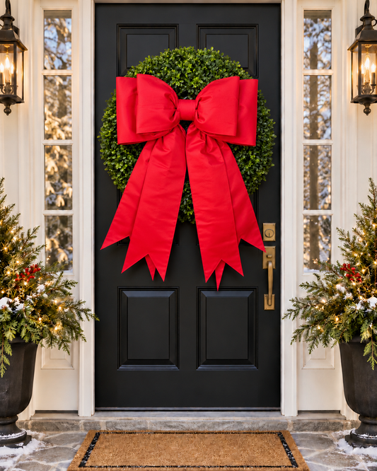 Red Shimmer Fabric Bow | Handmade Christmas & Valentine’s Wreath Bow | Oversized Front Door Decor