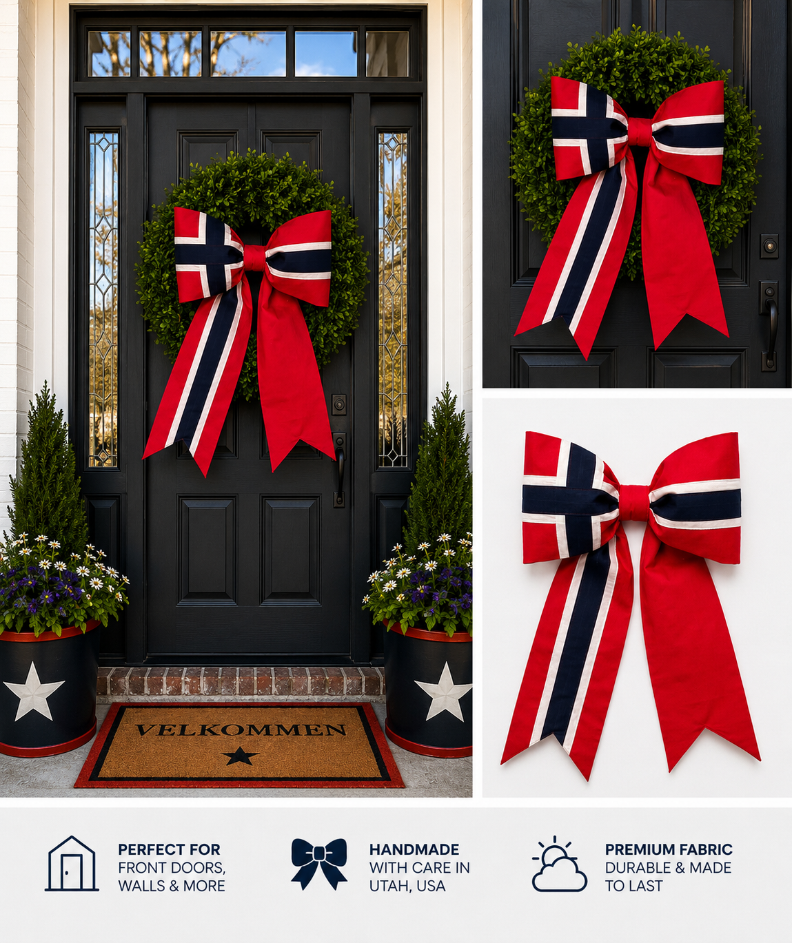 Norway Flag Bow | Missionary Farewell Decor | Large Front Door Bow