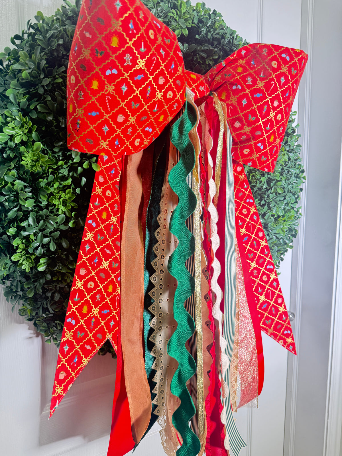 Christmas Jubilee Bow | Handmade Christmas Wreath Bow with Rifle Paper Co. Fabric