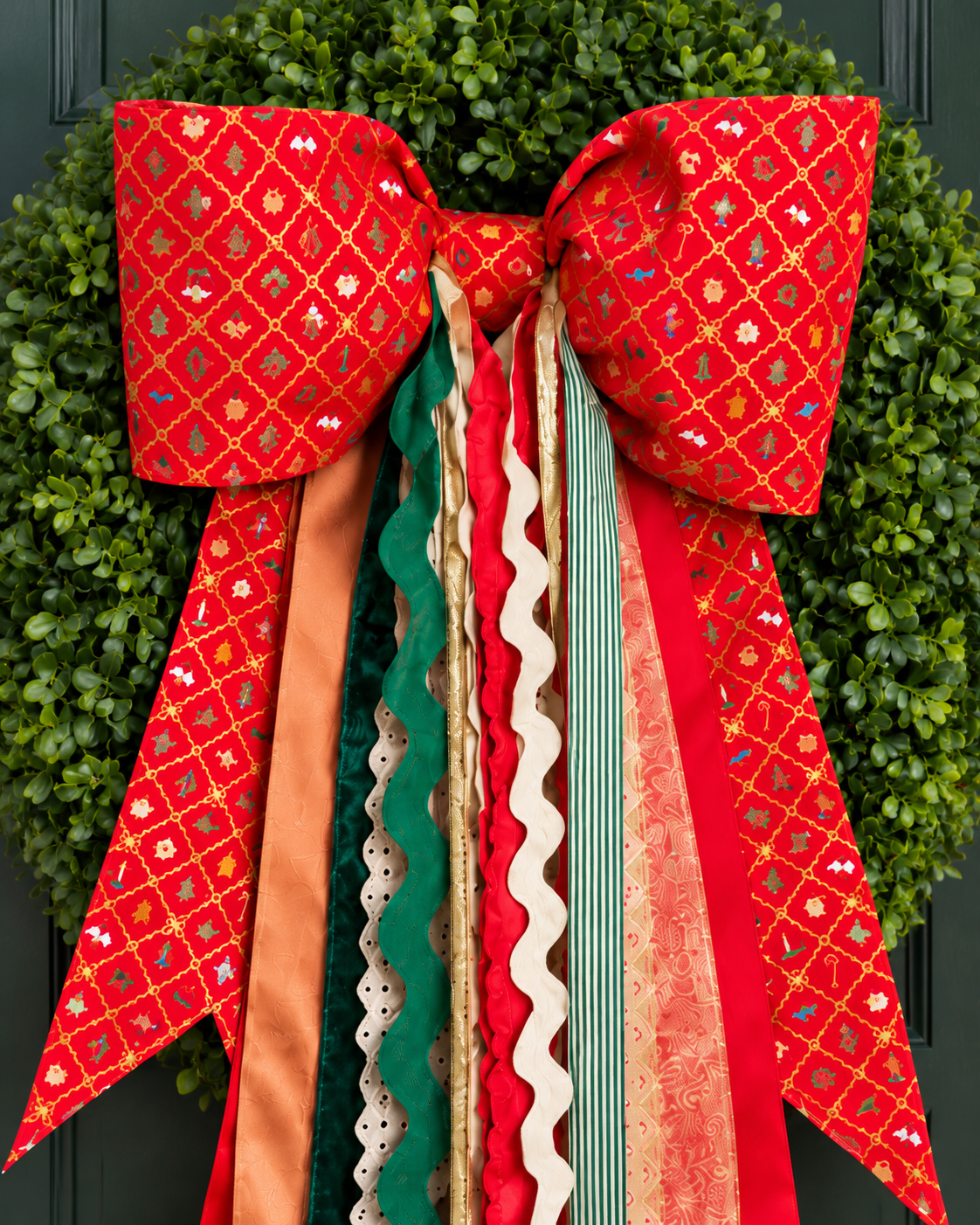 Christmas Jubilee Bow | Handmade Christmas Wreath Bow with Rifle Paper Co. Fabric