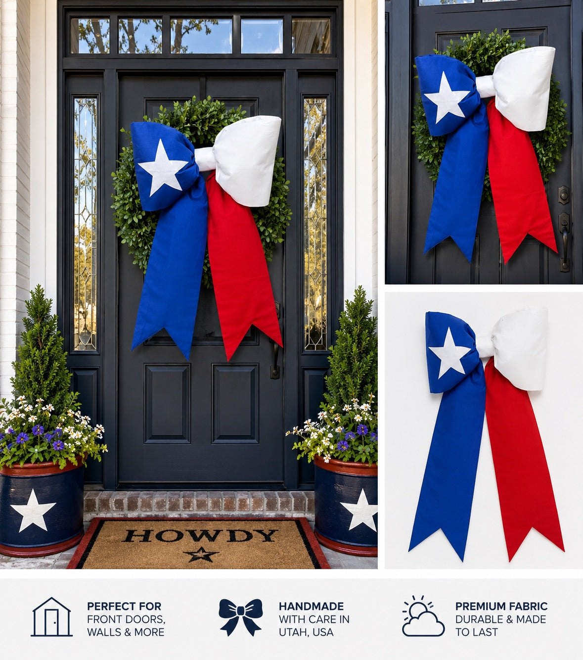 Texas State Flag Bow | Missionary Farewell Decor | Large Front Door Bow