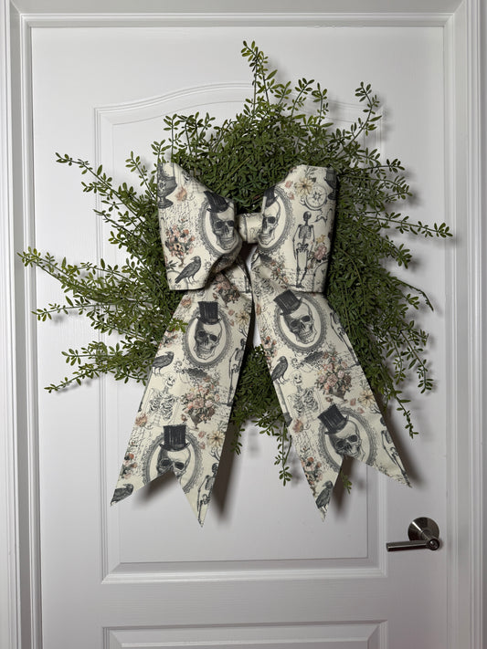 Spooky Vintage Halloween Bow, Skeleton & Skull Print | Optional Ribbon bundle