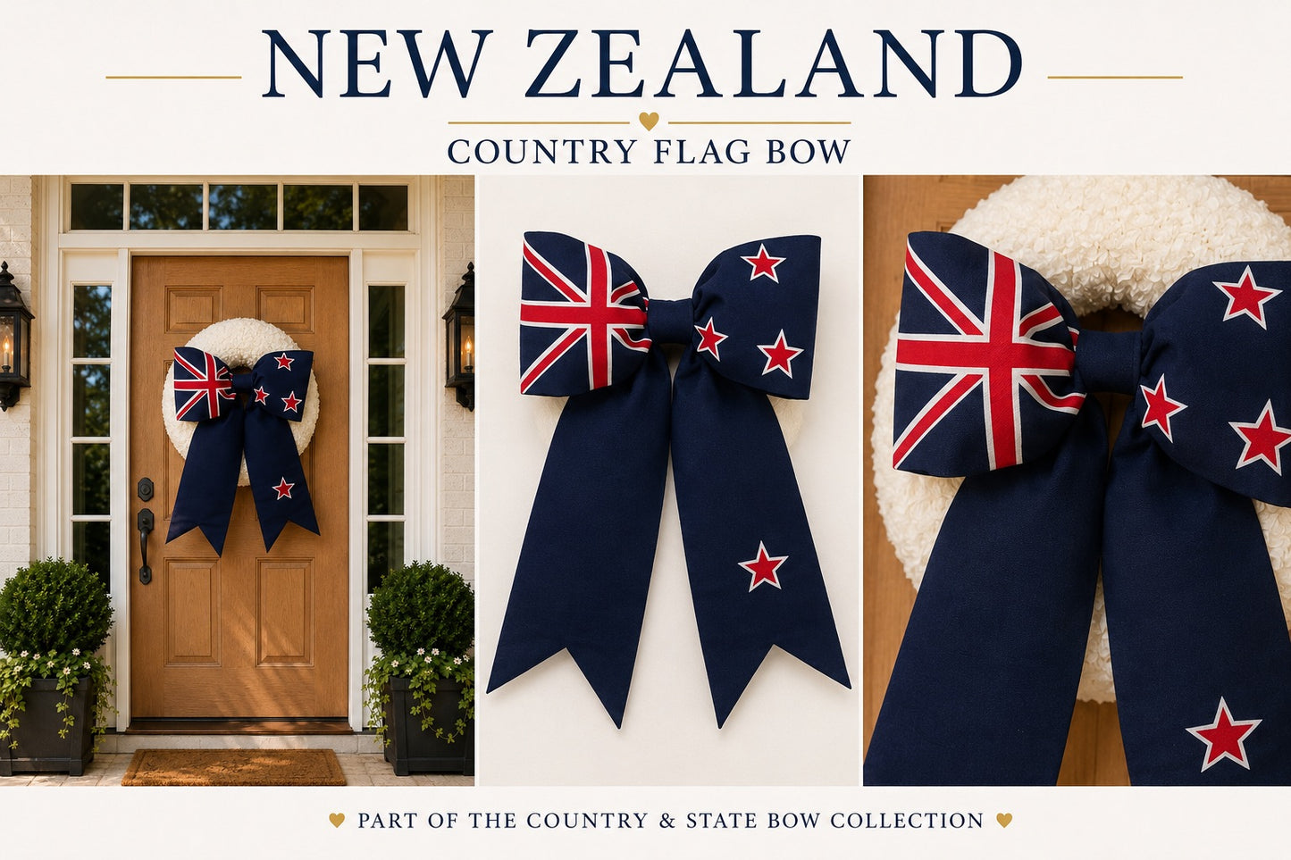 New Zealand Flag Bow | Missionary Farewell & Country Decor | Large Front Door Bow