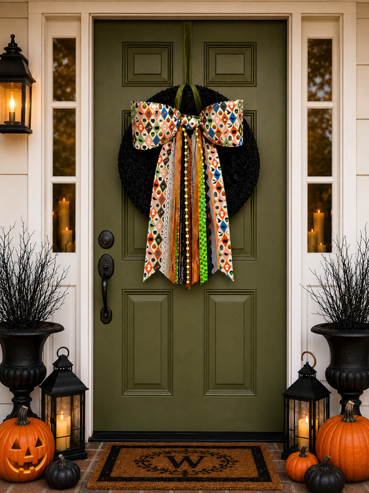 Halloween Party Bow and door bow – Rifle Paper Co. Fabric – Extra Large Door Bow with Coordinating Ribbons | free shipping