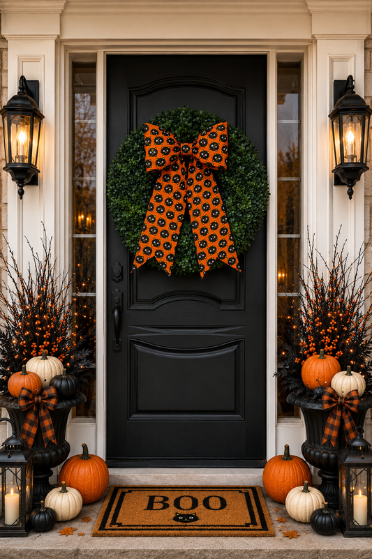 Halloween cat fabric Door Bow
