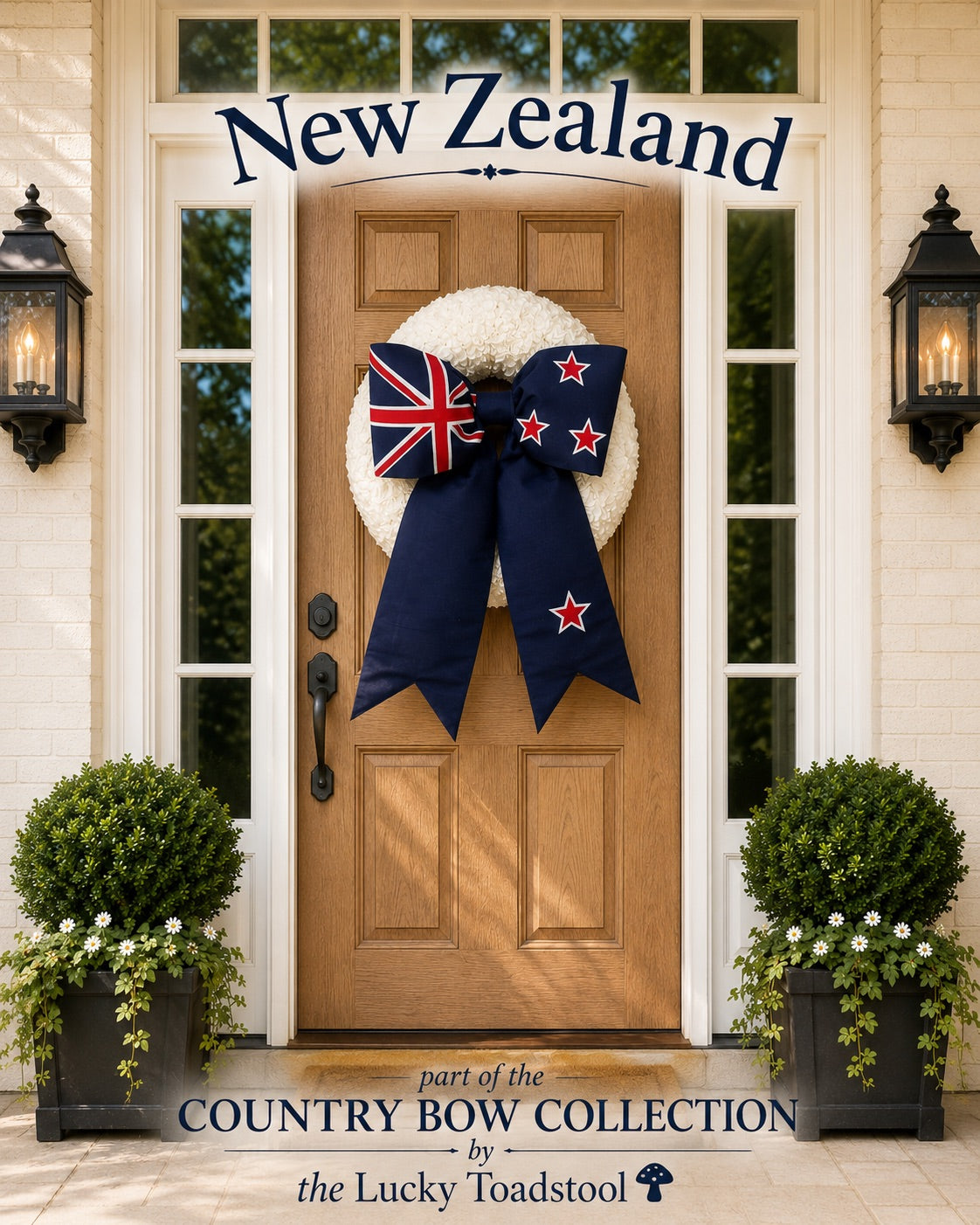 New Zealand Flag Bow | Missionary Farewell & Country Decor | Large Front Door Bow