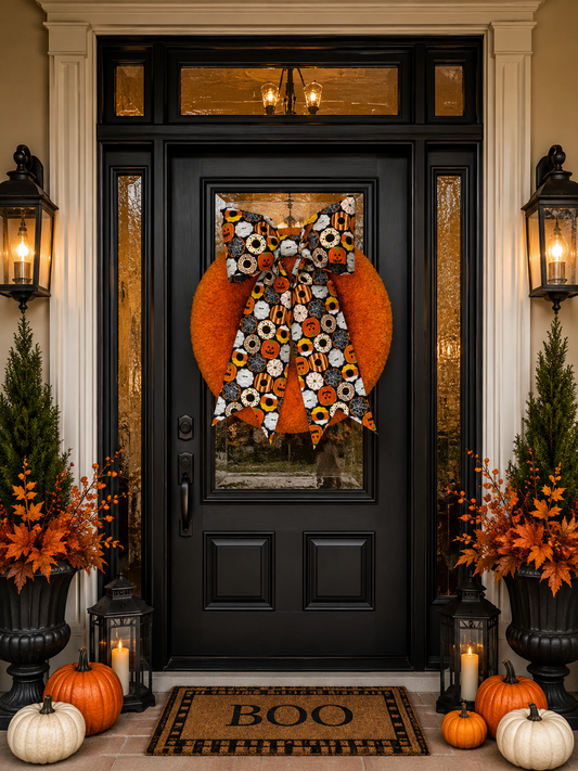 Halloween Donut Fabric Bow: Spooky-Sweet Door & Party Decor