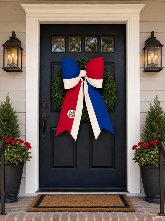 Dominican Republic Flag Bow | Missionary Farewell Decor | Large Front Door Bow
