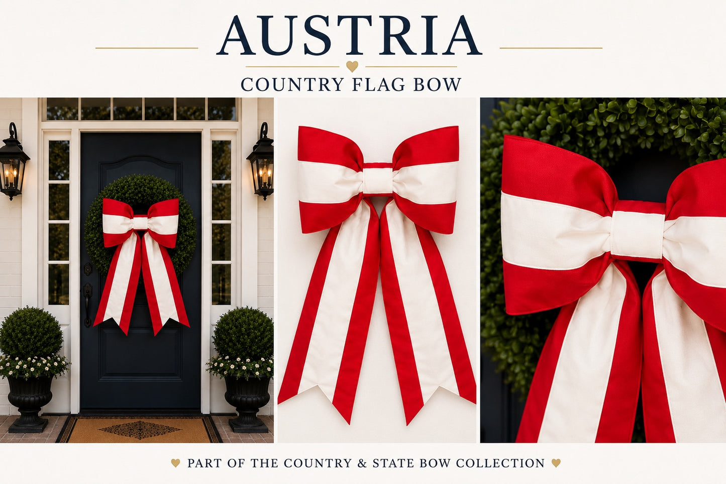 Austria Flag Bow | Missionary Farewell & Country Decor | Large Front Door Bow
