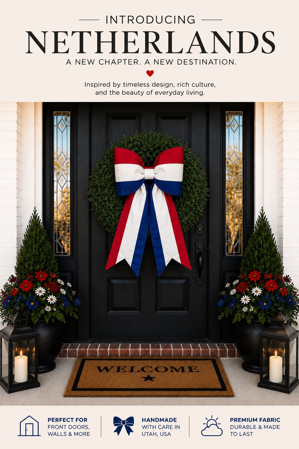 Netherlands Flag Bow | Missionary Farewell Decor | Large Front Door Bow