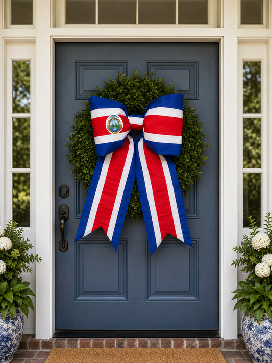 Costa Rica Flag Bow | Missionary Farewell Decor | Large Front Door Bow