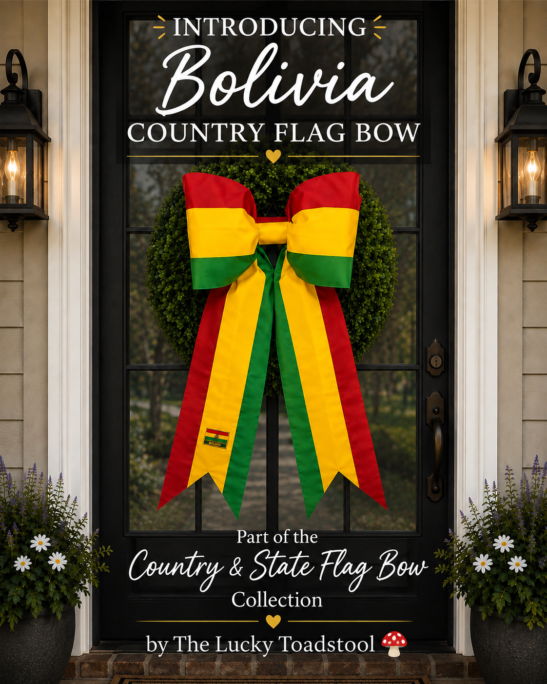 Bolivia Flag Bow | Missionary Farewell Decor | Large Front Door Bow
