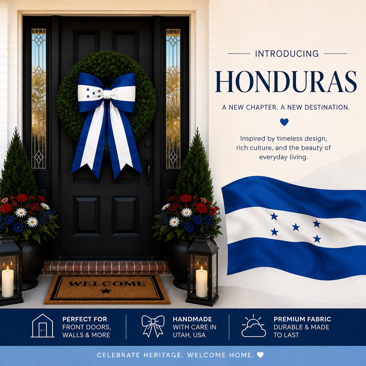 Honduras  Flag Bow | Missionary Farewell Decor | Large Front Door Bow