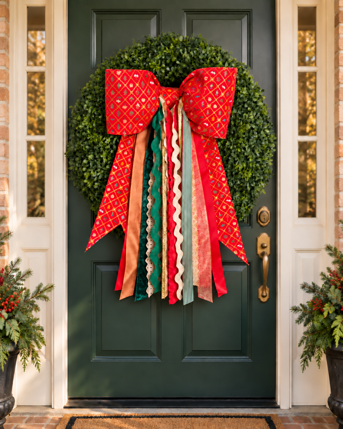 Christmas Jubilee Bow | Handmade Christmas Wreath Bow with Rifle Paper Co. Fabric
