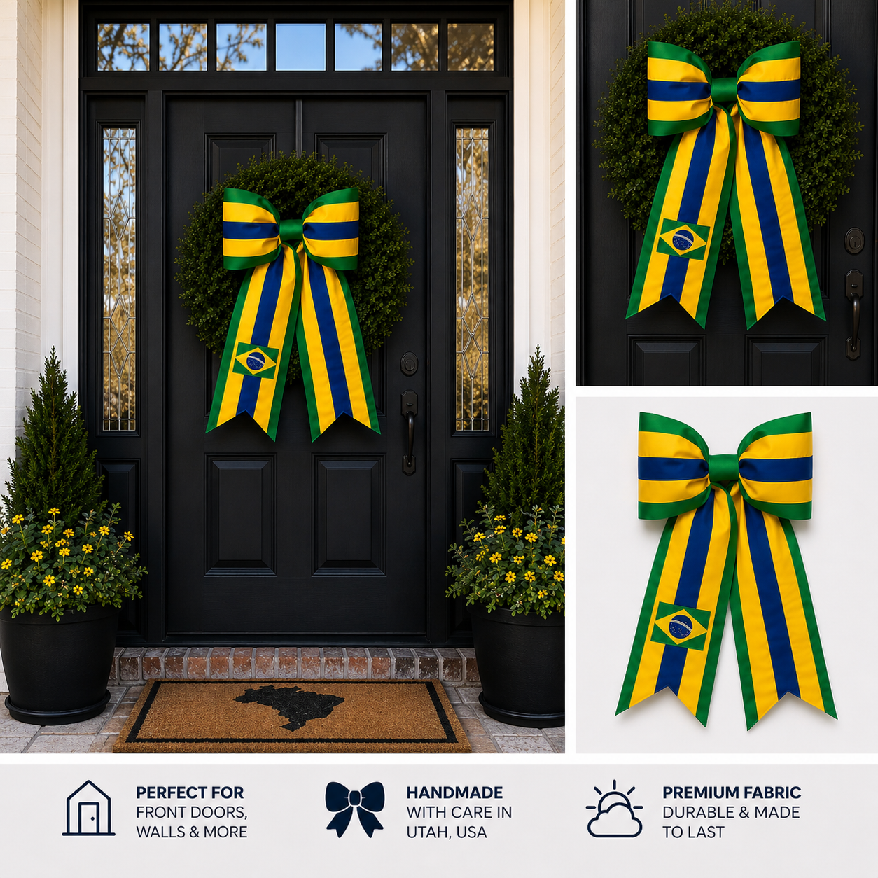 Brazil Flag Bow | Missionary Farewell Decor | Large Front Door Bow