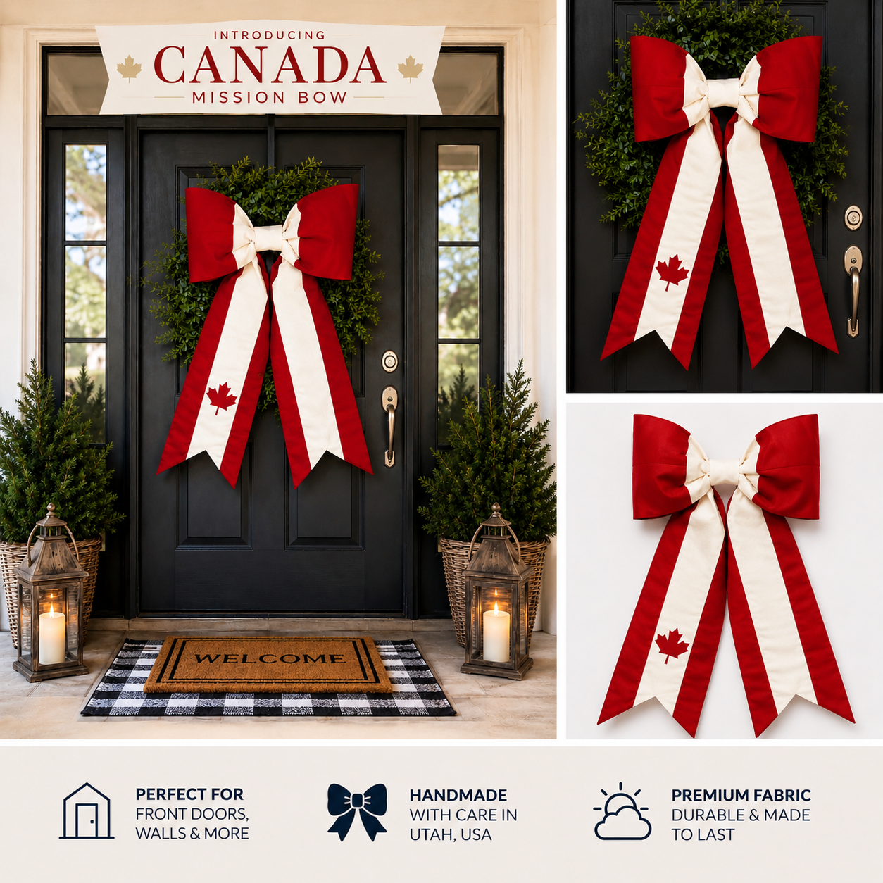 Canada Flag Bow | Missionary Farewell Decor | Large Front Door Bow