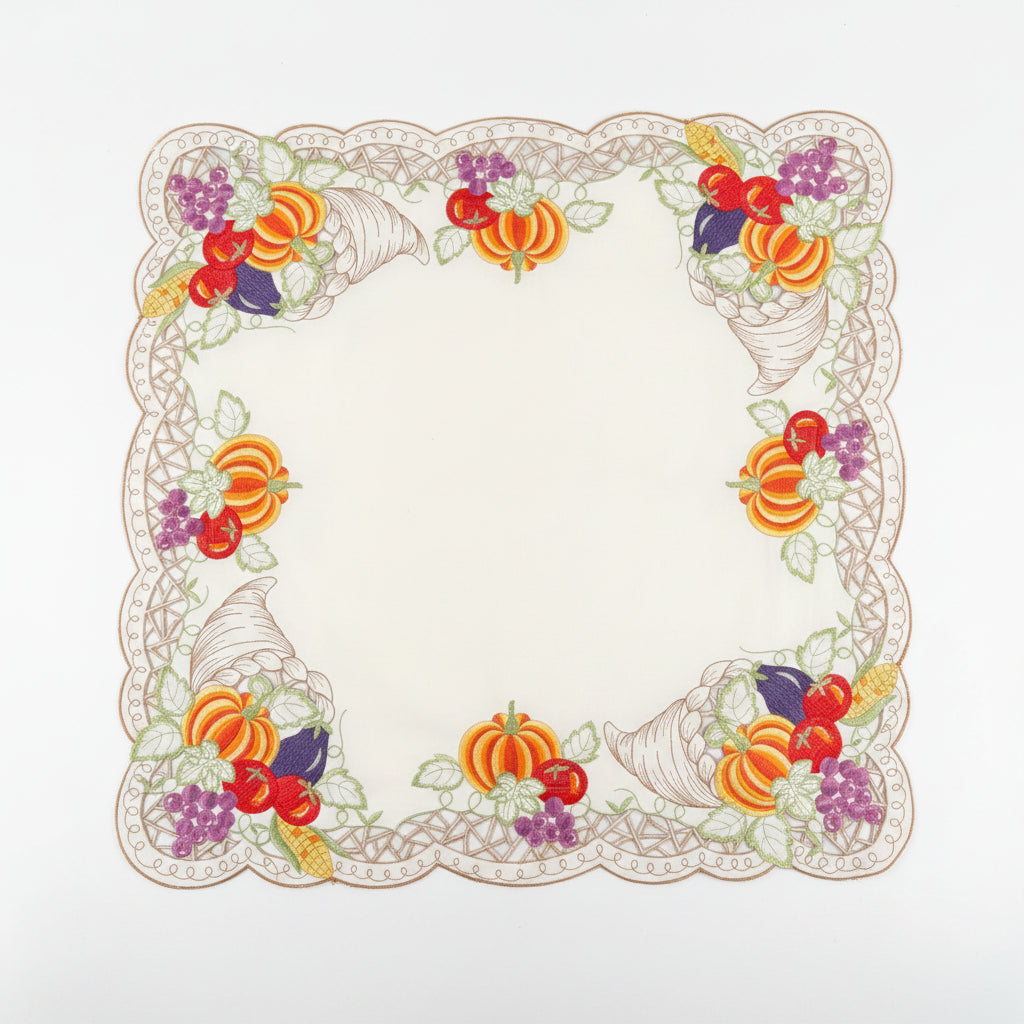 Decorative 36" tablecloth with cornucopia design